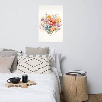 Floral Prints for Walls: Abstract Floral Watercolor Colorful Bouquet Watercolor