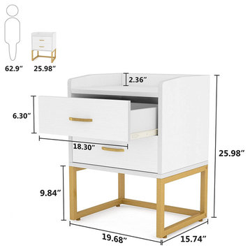 Modern 2-Drawer Nightstand for Bedrooms Set of 2