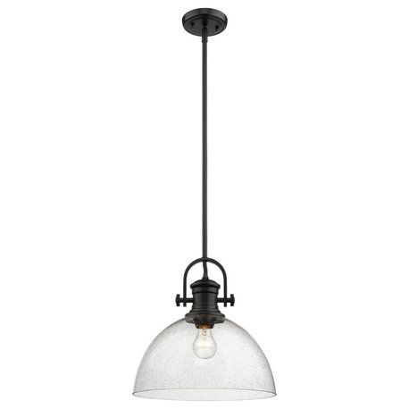 Hines 1-Light Pendant, Black, Seeded Glass