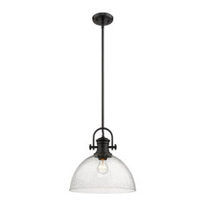 Hines 1-Light Pendant, Black, Seeded Glass