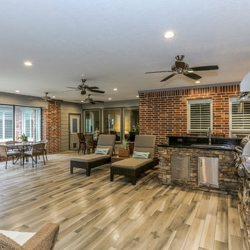 Room Addition with Indoor BBQ Grill and Modern Bath Remodel