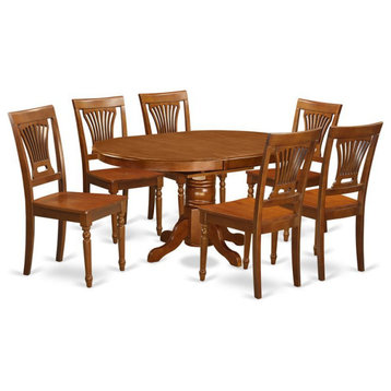 East West Furniture Avon 7-piece Wood Dining Table and Chair Set in Saddle Brown