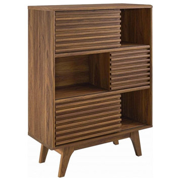 Modway Render 3-Tier Wood Storage Cabinet Stand in Walnut Finish