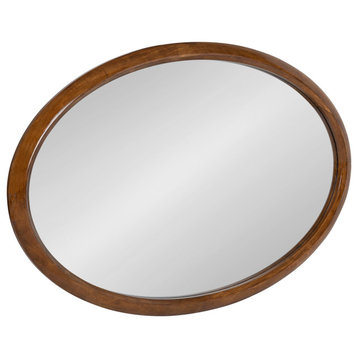 Pao Oval Framed Wall Mirror, Walnut Brown 24x36