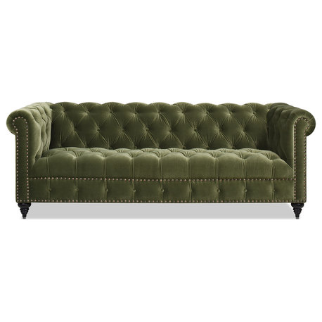 Alto 88" Tufted Rolled-Arm Chesterfield Sofa, Olive Green Performance Velvet