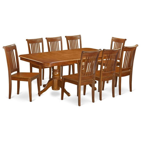 East West Furniture Napoleon 9-piece Wood Kitchen Set in Saddle Brown