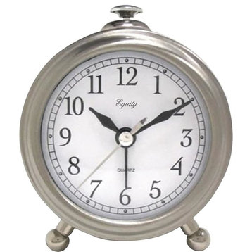 Equity 25655 Analog Quartz Table Alarm Clock, Small, Brushed Metallic Case