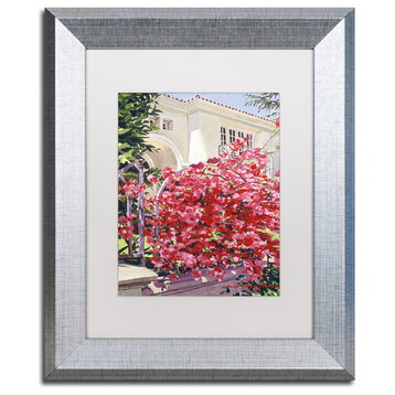 Glover 'Pink Bougainvillea Mansion' Art, Silver Frame, 11"x14", White Matte