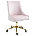 Meridian Furniture - Karina Swivel and Adjustable Velvet Upholstered Office Chair, Pink, Gold Base - Bring functional beauty to the limelight whenyou'rere seated in the comforting confines of this Karina Velvet Office Chair. This chair isn't just another pretty face for your office, althoughyou'rell fall for its bubblegum pink velvet upholstery and rich gold base. This contemporary chair is just as utilitarian as it is attractive, with its swiveling design and five-star base with casters to make it easy to maneuver around your workstation. The chair is also adjustable, so it's easy to get comfortable and find your favorite sitting position.