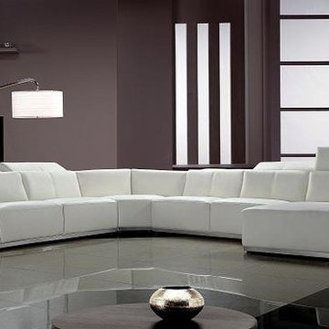 Contemporary White Leather Sectional Sofa with Retractable Headrests
