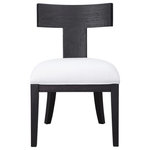 Uttermost - Idris Armless Chair, Charcoal - This modern take on a klismos chair features a curved rubber wood frame that has been wire brushed and rubbed in a charcoal black stain, paired with a white slubbed performance fabric cushion. Seat height is 18".