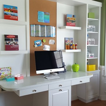 Custom cabinetry for computer desk and supplies