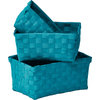 Checkered Woven Strap Storage Baskets Totes Set of 3, Peacock Blue
