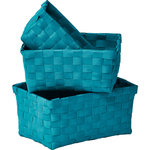 Evideco - Checkered Woven Strap Storage Baskets Totes Set of 3, Peacock Blue - - HIGH-QUALITY: This set of 3 storage baskets is made of durable Polypropelene, it will last for years