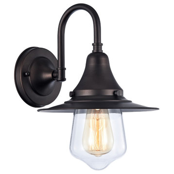 IRONCLAD, Industrial-style 1 Light Rubbed Bronze Wall Sconce, 9" Wide