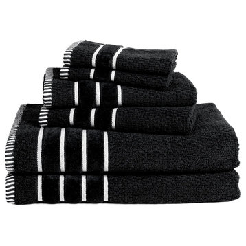 Rice Weave 6-Piece Cotton Towel Set, Black