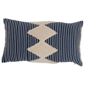 Cotton Tufted Lumbar Pillow With Embroidered Rope Stripes