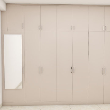 Modern Beige Full-Wall Wardrobe Design with Mirror