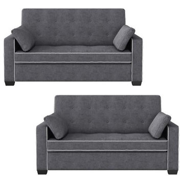 Home Square 2 Piece Convertible Queen Microfiber Sofa Set in Gray