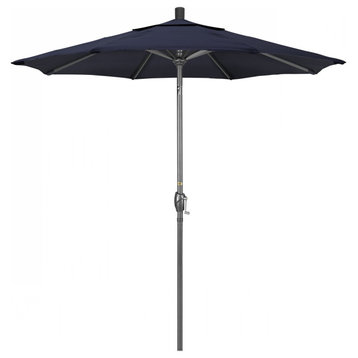 7.5' Patio Umbrella Grey Pole Push Button Tilt Crank Lift Pacifica, Navy Blue