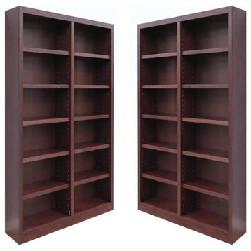 Home Square 2 Piece Tall 12-shelf Double Wide Wood Bookcase Set in Cherry