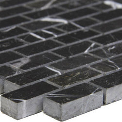Polished Nero Marquina Black Marble Mini Brick Mosaic Tile - Home Accessories & Decor