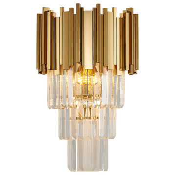 Clear Crystal Drops Wall Sconce, Gold