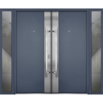 Exterior Prehung Metal Double Doors Deux 0729 GrayRightActive Door