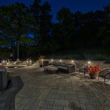 Dual patio with adjoining firepit feature