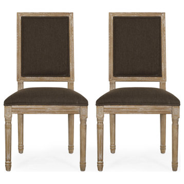 Amy French Country Wood Upholstered Dining Chair, Set of 2, Brown/Natural