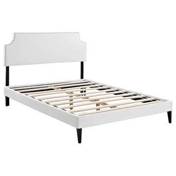 Corene Queen Platform Bed with Squared Tapered Legs, White