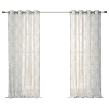 Circular Medallion Linen Blend Curtains, Blue, 52"x84"