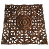 Oriental Carved Floral Wall Art Panel Decor, 24", Brown