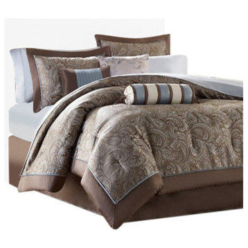 Madison Park Jacquard Duvet 6-Piece Set With Piping, Blue/Brown, King
