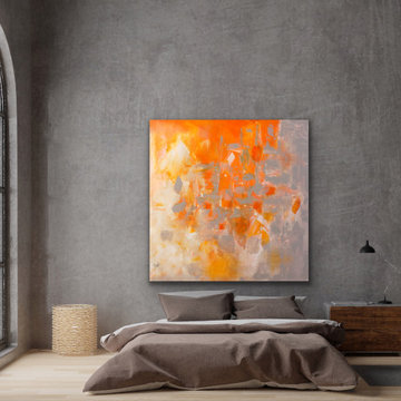 Explode- 48x48 inch Original Large Modern abstract orange Painting MADE TO ORDER