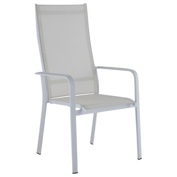 High Back Outdoor Aluminum Chairs With Sling Seat, Set of 2, Matt White