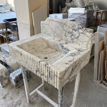 Viola Marble Powder Room Vanity with Fluted Handcrafted Design