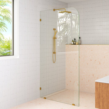 40"x78" Frameless Shower Door Single Fixed Panel Radius, Satin Brass