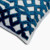 14"x14" Greek Lattice Applique Zardosi Royal Blue Linen Pillow Cover, Artemis