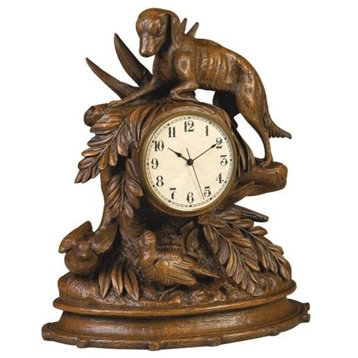 Mantle Mantel Clock Dog And Birds Hand-Painted Resin OK Casting USA