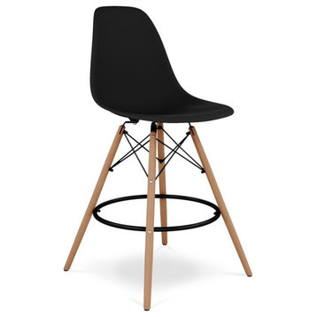 Aron Living Pyramid 28" Plastic and Wood Counter Stool in Black