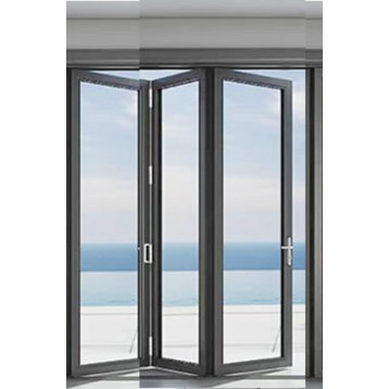 Aluminum folding patio doors 8'x8', black color. low e glass R-L