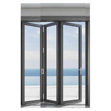 Aluminum folding patio doors 8'x8', black color. low e glass R-L