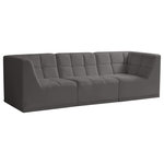 Meridian Furniture - Relax Velvet Upholstered 3-Piece Modular Sofa, Grey - Bolster a contemporary vibe in your living room with this Relax grey modular sofa. Soft grey velvet upholstery offers delicate comfort, making this sofa cozy for anyone who sits in it. Biscuit tufting gives this sofa texture and a modern style, adding extra comfort and elegance to your living space. It's modular design allows you to create infinite configurations, making it a versatile piece to add to your home. A latch underneath the sofa makes it easy to attach to other pieces.