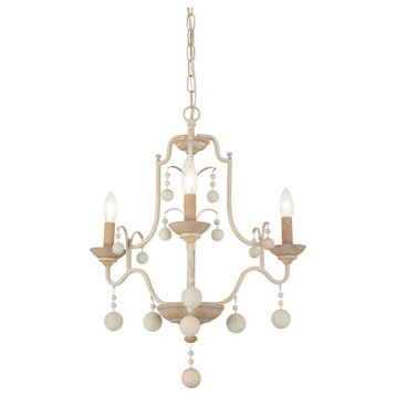 Colonial Charm Three Light Chandelier in White Wash With Sun Dried Clay