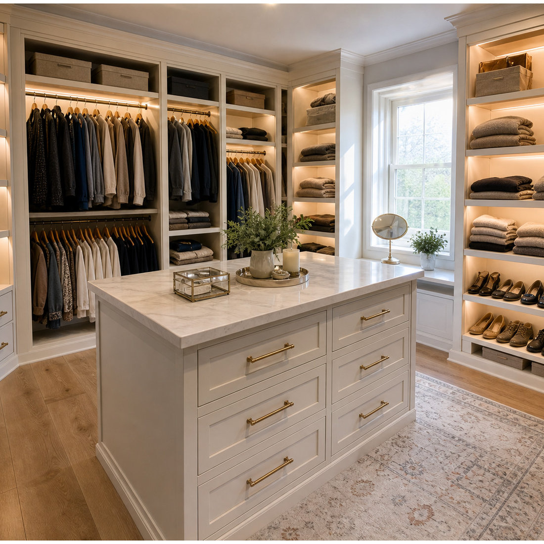 Warm Transitional Walk-In Closet Design Concepts