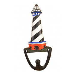 Import Wholesales - Decorative Nautical Wall Hook, Black And White Lighthouse, 6.375" Tall - Wall Hooks