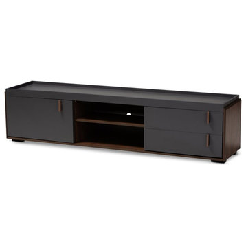 Baxton Studio Rikke 78" Wood TV Stand with 2-Drawer in Gray and Walnut