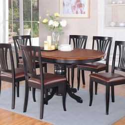 7pc Avon Dinette Kitchen Dining Set Oval Table + 6 Leather Seat Chairs in Black - Dining Sets