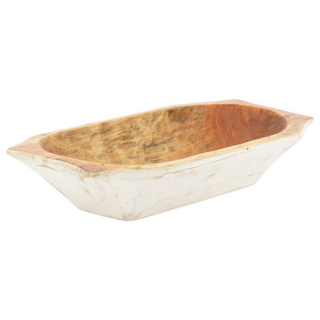 Food Safe Country Farmhouse Wood Dough Bowl-Deep With Handles, White